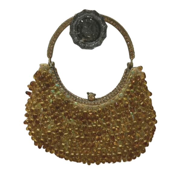 Clara Kasavina Amber Glass Beaded Evening Bag – Swarovski Handle, Handmade, Rare - Picture 2 of 7